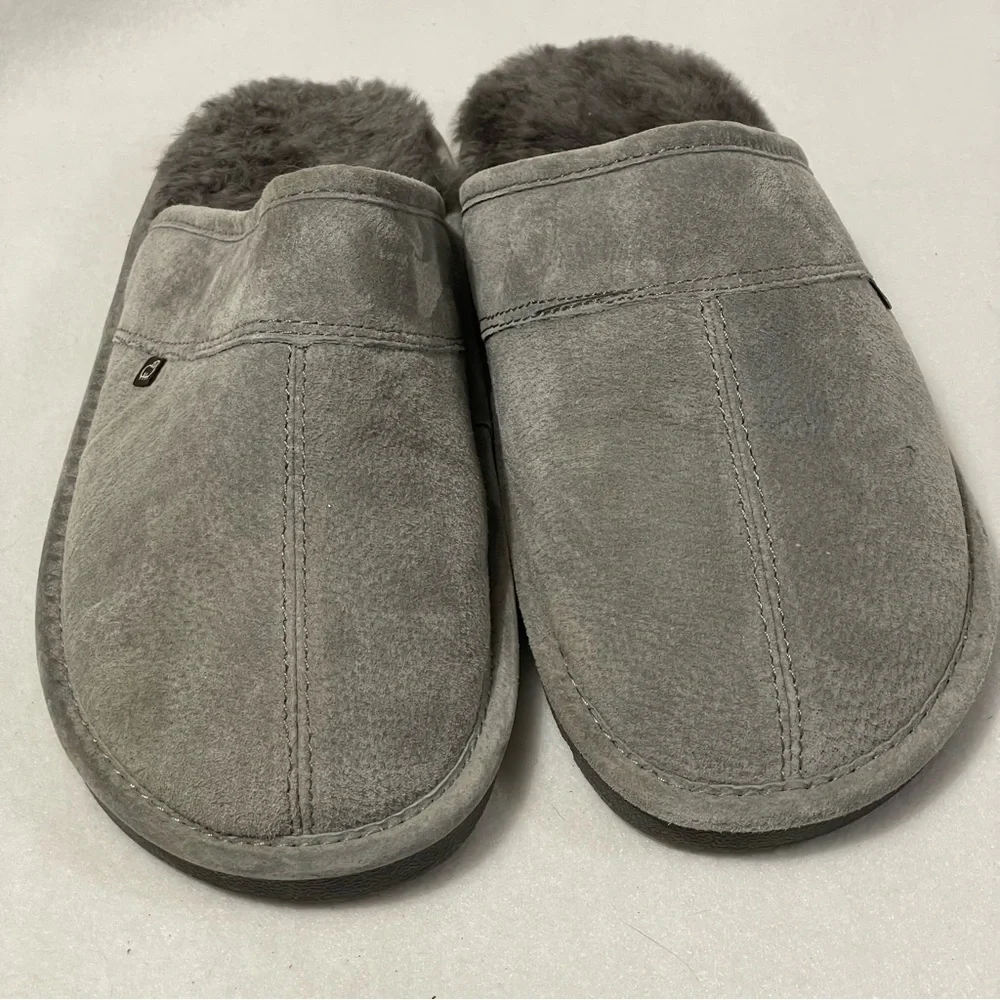 Lamo Mens Sheepskin slip on Grey Scuff Slipper sz 9 Comfort‎ Eclectic Grandpa